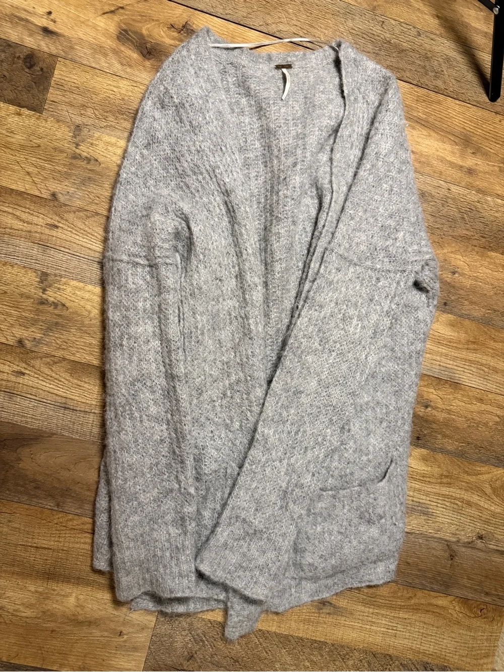 Free People Grey Alpaca Blend Open Front Knit Cardigan Sweater Size Large